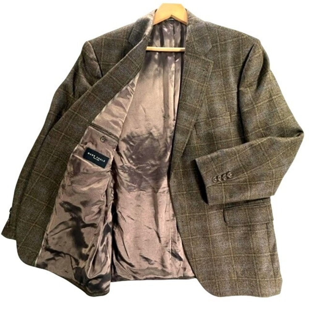 Mark Shale Sport Coat Blazer Mens 42R Brown Plaid Made in Canada Wool Blend
